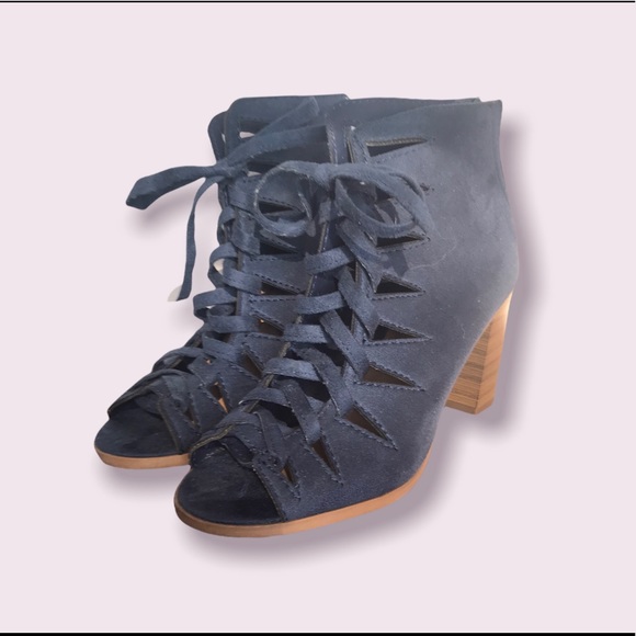 👠SALE 2/$12.00‼️ SODA Women’s Corset Lace up Open Toe Block Heel in Navy Size 7 - Picture 4 of 6
